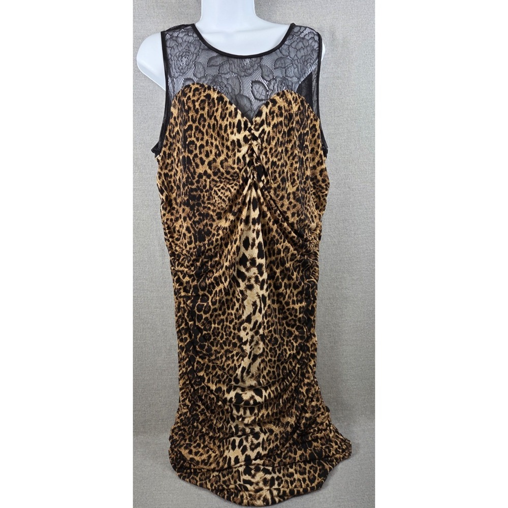 Torrid 2X Black Gold Leopard Cheetah Lace Inset Midi Dress Whimsigoth Witchy Y2K